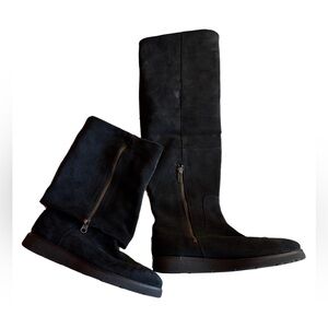 Johnston and Murphy Bree Suede Foldover Cuff Boots with Zippers, Size 7.5, Black